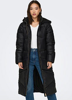 Only Hooded Longline 2-Way Zip Quilted Coat