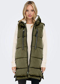 Only Longline Hooded Quilted Gilet