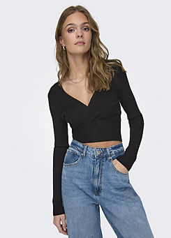 Only V-Neck Wrap Cropped Sweater