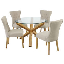 Oporto Glass Dining Table & 4 Naples Linen Effect Dining Chairs
