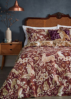 Paoletti Harewood Cotton 200 Thread Count Reversible Duvet Cover Set - Ruby