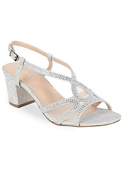 Paradox London Silver Glitter ’Ingrid’ Mid Block Heel Sandals