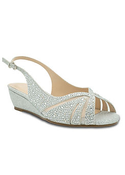 Paradox London Silver Wide Fit Glitter Sling Back Wedge Sandals