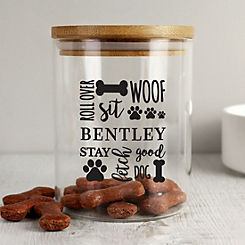 Personalised Momento Glass Dog Treat Jar with Bamboo Lid