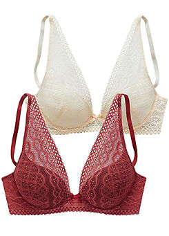 Petite Fleur Pack of 2 Underwired Padded Plunge Bra