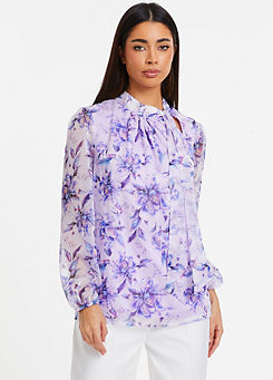 Quiz Lilac Floral Chiffon Pussy Bow Blouse