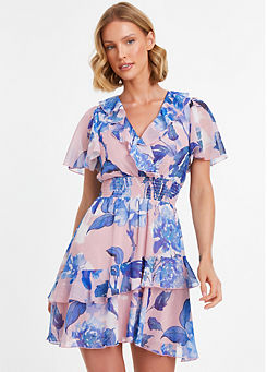 Quiz Pink and Blue Floral Chiffon Mini Dress