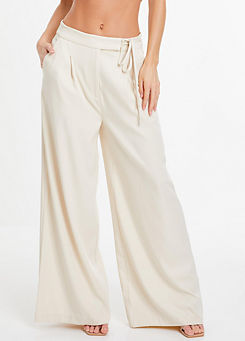 Quiz Stone Wide Leg Trousers with Tie Detail