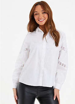 Quiz White Cotton Lace Trim Button Down Shirt