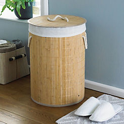 Round Bamboo Natural Laundry Basket