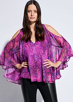 STAR by Julien Macdonald Pink Animal Wide Frill Top