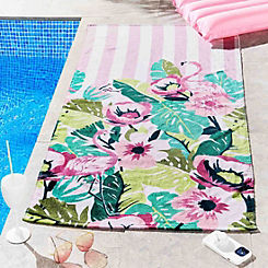 Sassy B Tropical Flamingo Stripe Beach Towel