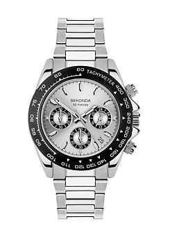 Sekonda Circuit Men’s Classic Silver Stainless Steel Bracelet with Silver Dial Chronograph Watch