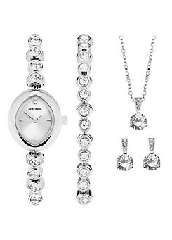 Sekonda Ladies 4 Piece Dress Gift Set with Silver Dial Watch, Silver Pendant, Silver Bracelet & Matching Earrings