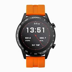 Sekonda Mens Active 45 mm Smart Watch - Orange Rubber Strap