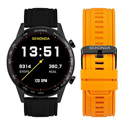 Sekonda Mens Active Plus 45 mm Smart Watch Gift Set - Black & Orange Silicone Interchangeable Straps
