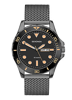 Sekonda Men’s Balearic Gunmetal Stainless Steel Milanese Bracelet with Black Dial Watch