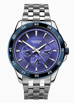 Sekonda Men’s Force Silver Stainless Steel Bracelet with Blue Dial Chronograph Watch