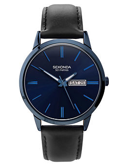 Sekonda Men’s Jackson Black Leather Strap with Blue Dial Watch