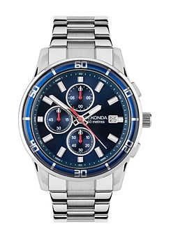 Sekonda Midnight Men’s Classic Silver Stainless Steel Bracelet with Blue Dial Chronograph Watch