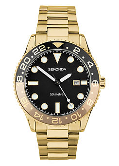 Sekonda Ocean Men’s Classic Gold Stainless Steel Bracelet with Black Dial Watch