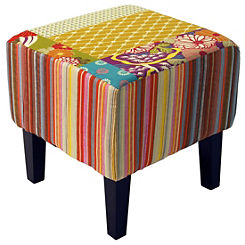 Shabby Chic Patchwork Print Pouffe with Wooden Legs