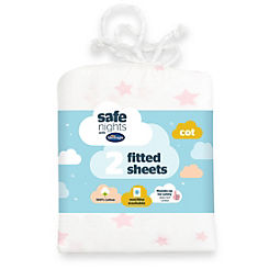 Silentnight Safe Nights Pack of 2 Star Print Cot 100% Cotton Fitted Sheets