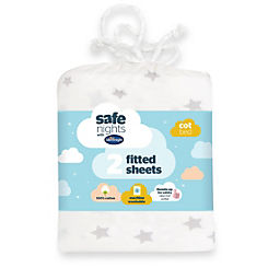 Silentnight Safe Nights Pack of 2 Star Print Cot Bed 100% Cotton Fitted Sheets