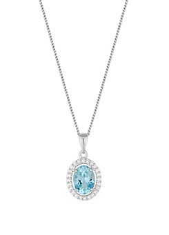 Simply Silver Sterling Silver 925 Blue Topaz Halo Pendant Necklace