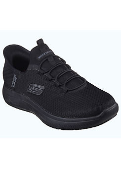 Skechers Mens Summits Black Slip Resistant Bungee Athletic Hands Free Slip-Ins Construction Boots