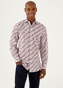 Skopes Pink Floral Print Long Sleeved Tailored Fit Formal Shirt
