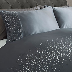 Sleepdown Diamante Embellished Duvet Cover Set - Charcoal