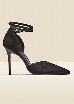 Sosandar Black Suede Ankle Strap Pointed Toe Court Shoes