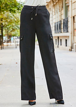 Sosandar Black Wide Leg Cargo Trousers with Pocket Detail