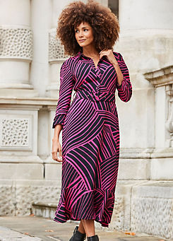 Sosandar Pink & Black Geometric Print Belted Midi Dress