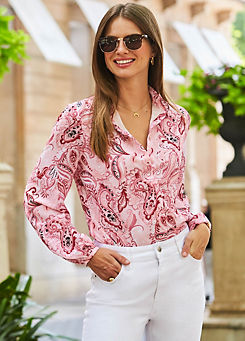 Sosandar Pink Paisley Print Blouson Sleeve Shirt
