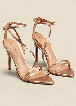 Sosandar Rose Gold Leather Multi Strap Pointed Toe Stiletto Heel Sandals