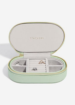Stackers Sage Green Oval Zipped Travel Jewellery Box
