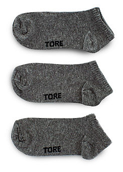 TORE Ladies Pack of 3 Grey 100% Recycled Half Cushioned Trainer Socks