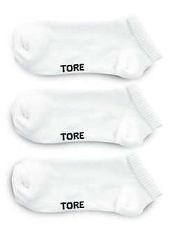 TORE Men’s Pack of 3 White 100% Recycled Half Cushioned Trainer Socks