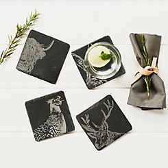 The Just Slate Company Set of 4 Hand-crafted Square Slate Coasters Country Animals