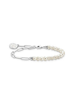 Thomas Sabo Charm Holder: Link Bracelet With Rose Quartz Beads