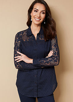 Together Navy Pintuck Lace Blouse