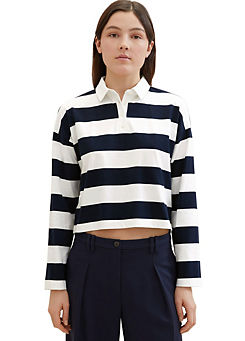 Tom Tailor Stripe Long Sleeve Cropped Polo Shirt