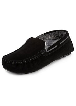 Totes Isotoner Men’s Black Real Suede with Closed Stitch Moccasin Slippers