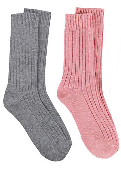 Totes Ladies Cashmere Blend Ankle Socks Pink/Grey 2 Pack