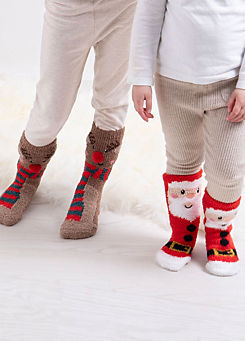 Totes Toasties Kids Santa & Reindeer Super Soft Slipper Socks