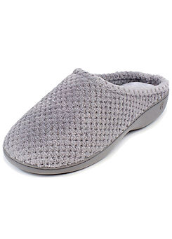 Totes ’Isotoner’ Ladies Grey Popcorn Terry Mule Slippers