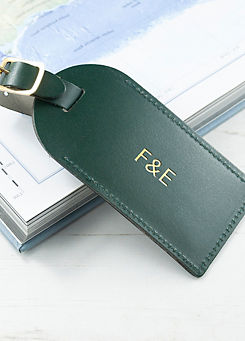 Treat Republic Personalised Dark Green Foiled Leather Luggage Tag
