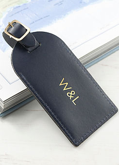 Treat Republic Personalised Navy Foiled Leather Luggage Tag